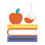 Apple and beaker on top of books