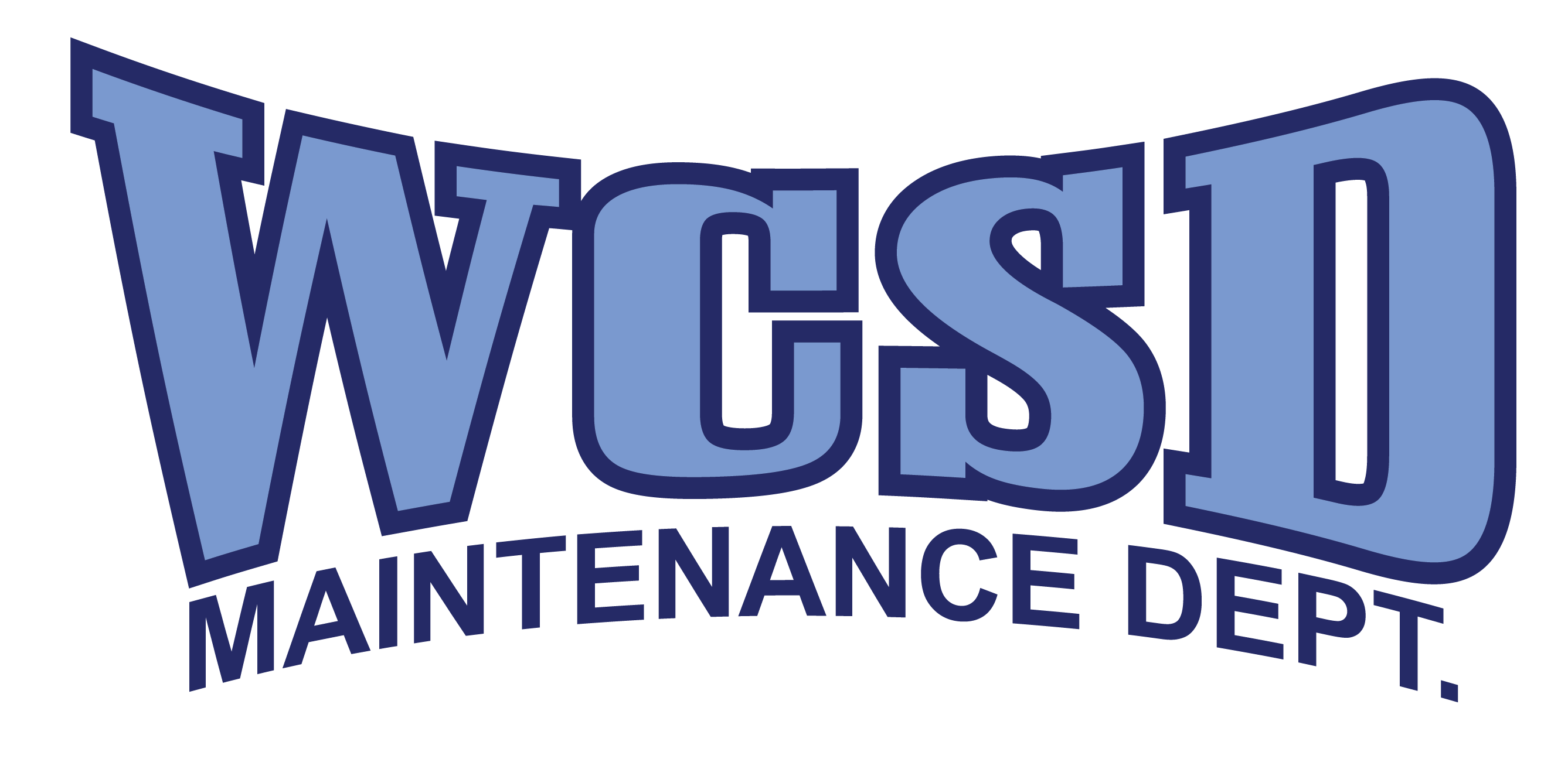 WCSD Maintenance Dept. logo in dark blue outline with light blue interior.