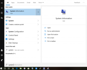 System Info step sheet