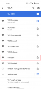 Wi-Fi options and click eduroam.