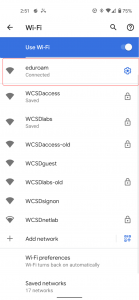 Shows that eduroam is clicked and being used.