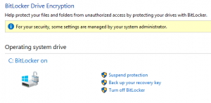 Bitlocker drive encryption screen.