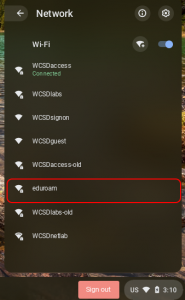 Picking Eduroam as network name.