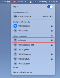 In Wi-Fi setting click eduroam option.