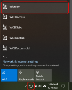 picking eduroam network from list.