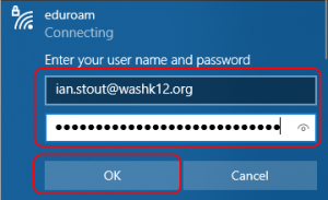 Username and password entered ok screen.